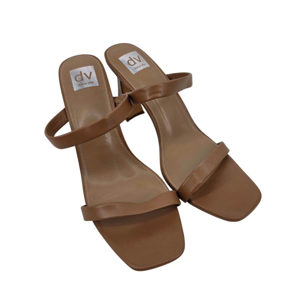 NWOT DV By Dolce Vita Camel Brown Faux Leather Yorke Block Heel Sandals Size 12